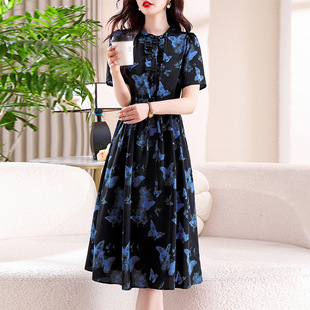 Brand wholesale silk floral dress women's summer 2025 new temperament socialite mulberry hanging silk dress