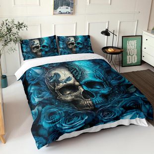 Amazon Cross-border Rose Skull Print Down suit Microfiber suit Bedding