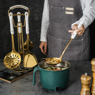 Nordic Entry Luxury Stainless Steel Kitchenware Seven-Piece Gift Set Ceramic Handle Cooking Spatula Soup Spoon Kitchen Supplies