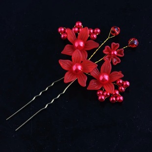 European and American Children's Jewelry U-shaped Hairpin Women's High-end Wedding Banquet Headwear Handmade Pearl Leaf Hair Hairpin