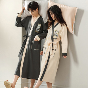 Nightgown Women's Spring and Autumn Cotton Long Sleeve 2024 New Internet Celebrous Couple Autumn and Winter Thin Bathrobe Men's Home Wear