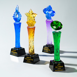 Creative Crystal Trophy Making Metal Wood Company Awards Annual Meeting Outstanding Staff Awards Commemorative Medal Engraving