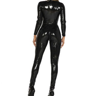2020 uniform fun corset tight mirror PVC one-piece leather PU patent leather zipper pants bright leather leather suit