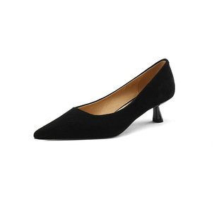 Spring 2023 New Pointed High Heels Women's Thin Heel Soft Leather Sexy Professional Black Work Shoes Shallow Mouth Single-layer Shoes for Women