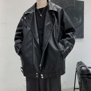 Leather Men's Spring and Autumn pu Leather Jacket Handsome Trendy All-match Loose Hong Kong Style Tide Brand High Street Motorcycle Jacket
