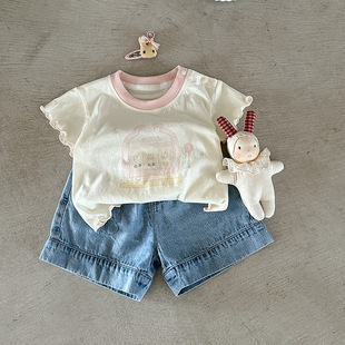 Girls' Short-sleeved T-shirt Summer Clothes Cartoon Children's Clothing Infant's Top Thin Children's T-shirt Baby's Summer Clothes Category A