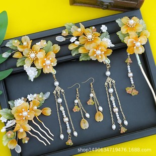 Antique Hanfu Coloured Glaze Hair Crown Hairpin Hairpin Headwear suit Fairy Color Rose Hair Flower Hairpin Comb Antique Hair