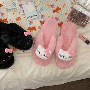 Cute Cat Cotton Slippers Plush Flip-Flops Women's Outwear Slippers Non-slip Autumn and Winter Warm Home Flip-on Shoes