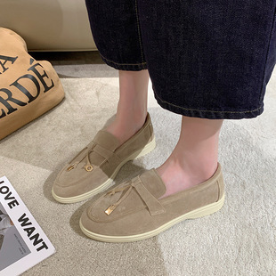 2024 autumn and winter plus size women's shoes 41-43 a pedal lazy single shoes 42 loafers flat bean shoes small fragrance