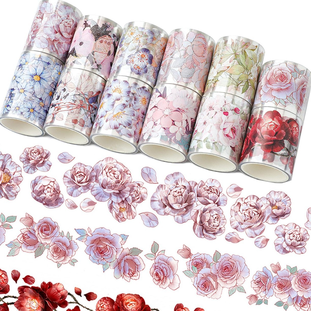 Pet Floral Tape Custom Journal Decoration Material Vintage Artistic Floral Border Creative DIY Collage