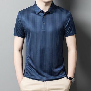 High-end mulberry silk short-sleeved T-shirt men's lapel business silk short-sleeved POLO shirt summer new ice silk cool feeling