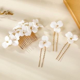 Carlo New European Style suit Ceramic Flower White Floral Hair Comb Bridal Headwear Accessories Ins Style Hair Fork