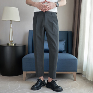 Spring 2023 New Men's Wear British Light Mature Solid Color Casual Back Waist Elastical Simple Youth Trendy Pants
