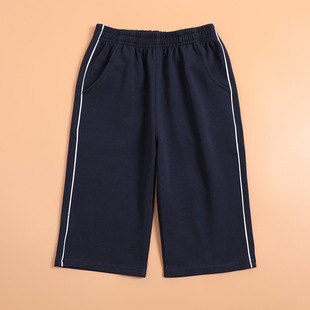 Summer Children's Clothing Capri Pants dark blue One Two Red and White Bar Sports Pants 7 Pants for School Uniform for Middle School and Primary School Students
