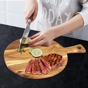 in stock Wholesale Multifunctional Household Cutting Board Round Steak Wooden Cutting Board Portable Hotel Solid Wood Handle Cutting Board