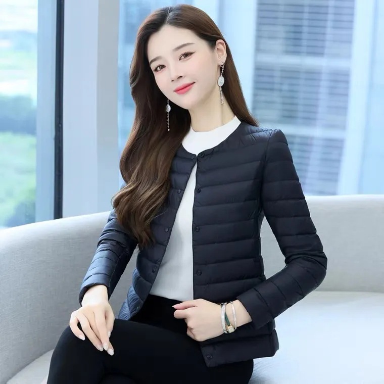 여성용 다운 재킷, 얇고 짧은 스타일, 작은 면 패딩 재킷, 따뜻한 칼라리스 안감, 서양식 실크 면 가을 겨울 여성 코트