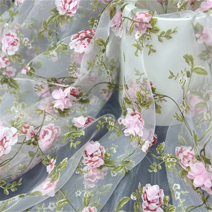 Hot Sale 3D Handmade Ordered Stereo Fabric Organza Printed Branch Flower dress Chiffon Embroidered Fabric Lace