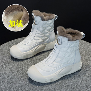Quality Retro Versatile Snow Boots Soft Sole Waterproof Cotton Shoes fleece-lined Thickened Warm High Top Women's Shoes