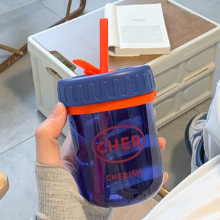 Simple water cup female high-looking with straw summer portable ins style adult student transparent small drinking cup