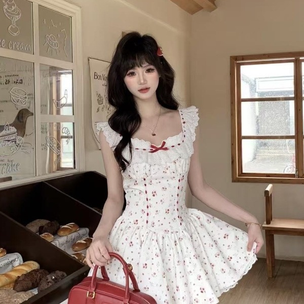 Pure Desire Style Lace Floral Vest Dress Set for Women Spring/Summer Cherry Thin Cardigan Sexy Waist-Cinching Short Skirt