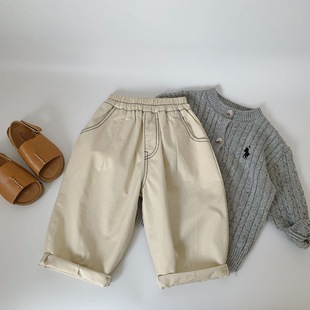 Maibao children's casual pants 2024 spring boys and girls new pure cotton trousers children's clothing line-pressing letter sports pants