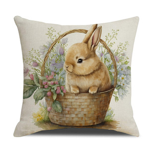 Cross-border New Easter Pillowcase Country Cartoon Rabbit Egg Pillowcase Sofa Cushion Cover Pillowcase Wholesale