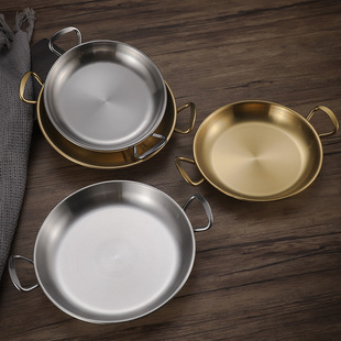 Creative stainless steel binaural snack plate snack plate dry fruit plate thickened commercial golden dish potato chips plate dinner plate