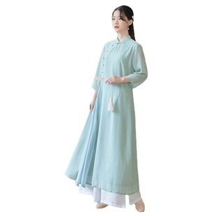Ao Dai Cheongsam Dress Chinese Style Improved Hanfu Chinese Style Fairy Style Retro Zen Tea Dress Autumn