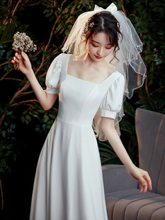 French style white evening dress women's elegant banquet can be worn at ordinary times bridal retro simple light wedding dress engagement dress