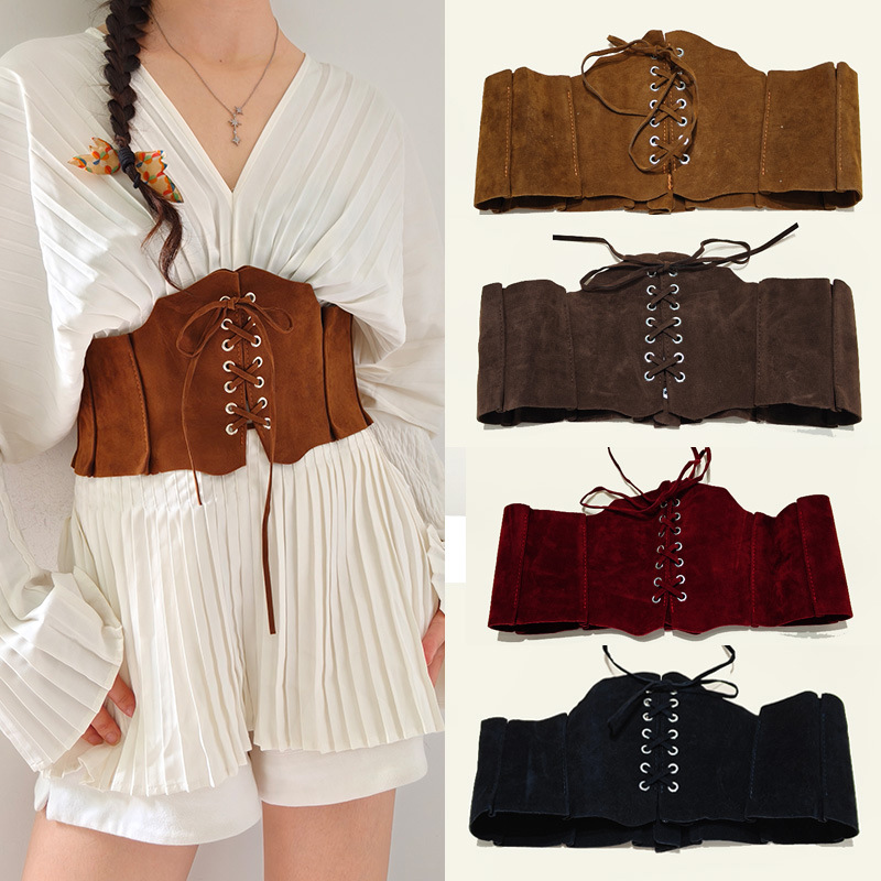 Waistband Outer Girdle for Women, Ultra-Wide Belt Decoration with Skirt, Brown Coffee Color, Retro Western Style, Gothic Ethnic Style