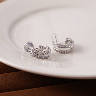 Shake Tone Same Style Winding Double Layer Micro-inlaid Zircon Ear Ring Earrings Women's Ear-less Mosquito Incense Plate Ear Clip High-end Fashion Accessories