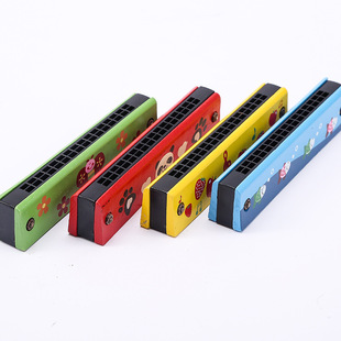 Children's Wooden Painted Playable Harmonica Wooden Parent-Child New Strange Educational Early Education Toy Cartoon 16-hole Harmonica