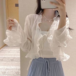 Super Fairy Chiffon Shirt Long-sleeved Sun-protective Clothing Women's Summer New Korean-style Loose All-match Lace-up Thin Cardigan Short Coat