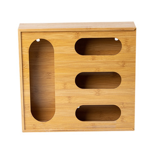 Customized Bamboo Storage Box Fresh-Keeping Bag Storage Tissue Box Four-Slot Integrated Kitchen Food Fresh-Keeping Bag Storage Bamboo Box