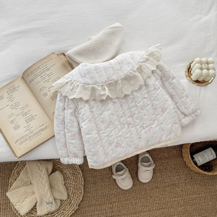 Baby Girl's Floral Cotton Coat Autumn and Winter Korean Girl's Early Winter Baby's Cotton Winter Coat Western Fashion Winter