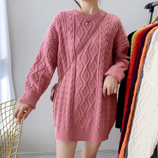 Hong Kong Style Lazy Style Pure Color Sweater for Women in Autumn and Winter New Thickeneded Loose K-style Versatile Mid-length Long-sleeved Top Trendy