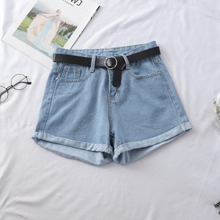 High Waist Curl Denim Shorts Women's Summer 2024 New Korean Student Loose Slimming Outer Wear A- Shown Wide-Leg Hot Pants