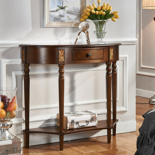 Solid Wood Semi-Round Entrance Table Wall Side Entry Luxury Entrance Table Side Table Narrow Modern Door Living Room Decorative Wall Side Cabinet Supply Table