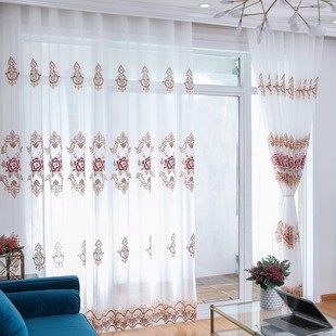 Simple Chinese and European Style High-end Curtain Yarn for Living Room Embroidered Balcony Bedroom Yarn Curtain Atmospheric Princess Window Yarn Finished Product