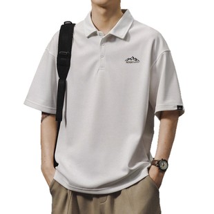Summer New American Style Retro Short-sleeved Polo Shirt Men's Loose Trendy Brand Casual Lop Half-sleeved T-shirt Top Men