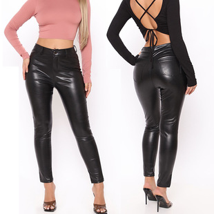 Autumn and Winter wish straight leather pants women's long casual low waist PU leather women's pants foreign trade pants a generation of hair