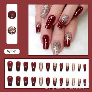 2025 New Year High-end Wearing Armor Short Nail Pieces Nail Paste Winter Removable Fake Nail Pieces Short Nail Art