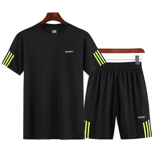 Sports Quick-drying suit Two-piece suit Men's Short-sleeved Casual Wear Running Suit Summer Quick-drying T-shirt 1801