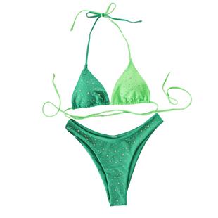 2025 New Hot-selling European and American Swimwear Women's Hot Diamond Color-matching Strap Bikini Two-piece Split Swimsuit
