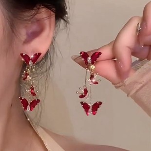 "Цвет крови lingdie" холодное чувство красный циркон бабочка серьги-гвоздики Новая мода высокого чувства универсальные легкие Роскошные серьги