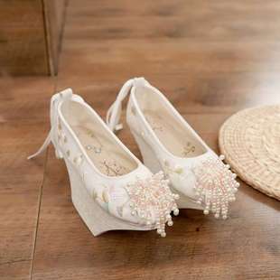 Original antique Chinese clothing shoes made by Ming Dynasty Dengyun shoes women's shoes high heel Qing Dynasty Princess Palace women's shoes lattice flower pot sole