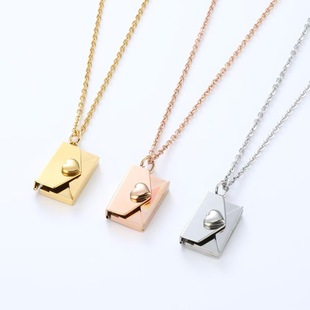 Cross-border Hot Peach Heart Envelope Necklace Engraving Iloveyou Pieces Clavicle Chain Titanium Steel Fashion Jewelry New