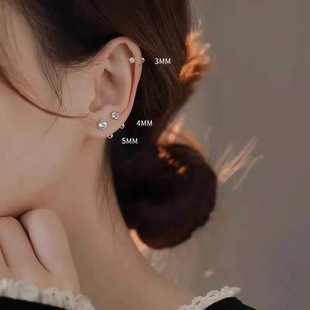S999 Sterling Silver Diamond Ear Stud Screw Buckle Ear Bone Stud Women's Small Earrings Ear Holes Sleep Free Pick Explosions Earrings