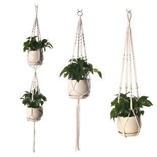 Cross-border flower pot net bag hand-woven gardening green plant net bag hanging basket hanging flower pot plant cotton hemp rope net bag