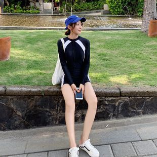 South Korea long sleeve diving suit one-piece boxer long sleeve sun protection Conservative casual surfing slim fit student swimsuit